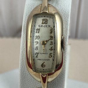 Vintage Gruen Curvex 17 Jewel 1941 Art Deco Ladies Watch 14K Gold Filled